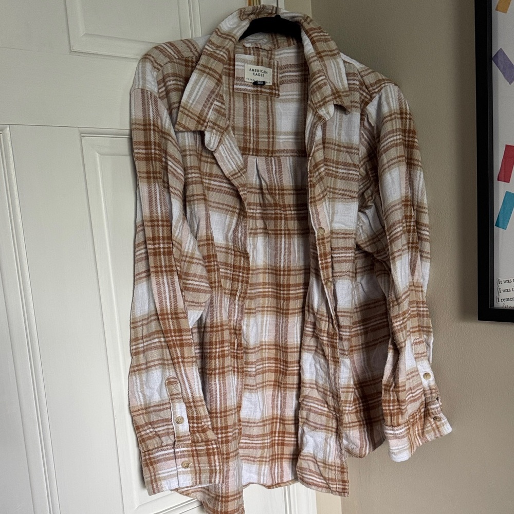 American Eagle Outfitters Tan Plaid Utility Jacket